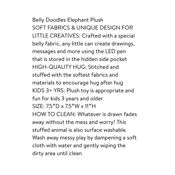 Animal Adventures Belly Doodles Plush Elephant With Pen - Picture 4 of 9